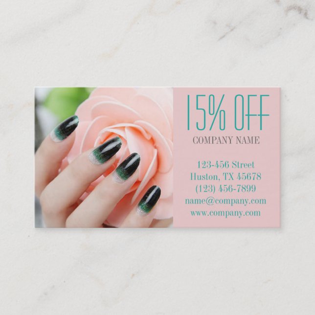 girly chic elegant manicure nails nail salon discount card (Front)