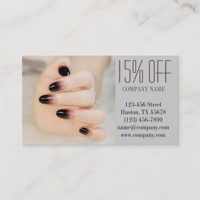 girly chic elegant manicure nails nail salon discount card (Front)