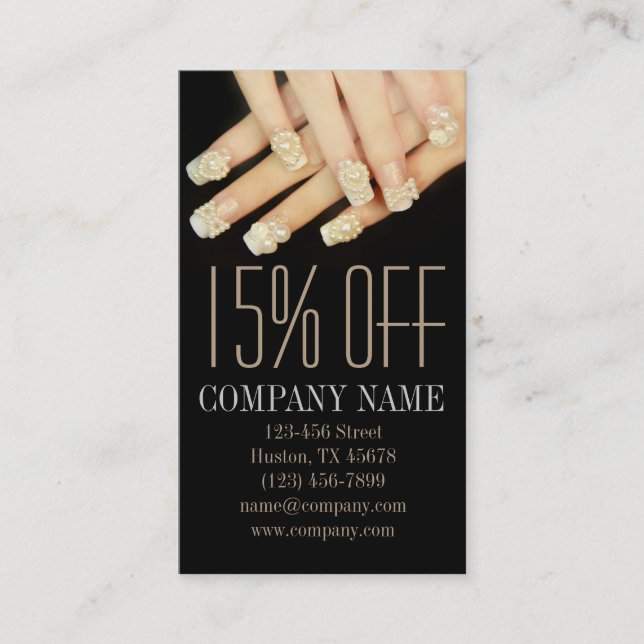 girly chic elegant manicure nails nail salon discount card (Front)