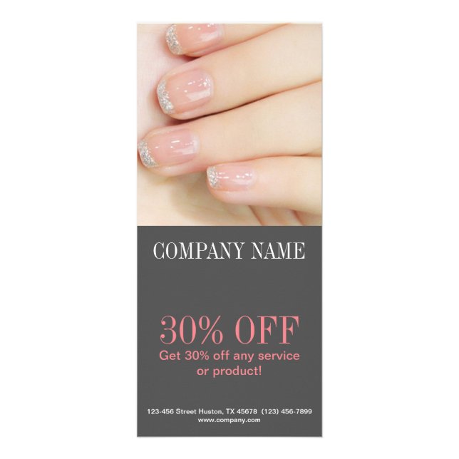girly chic elegant manicure nails nail salon rack card (Front)
