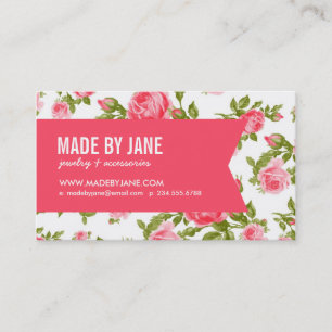 Girly Chic Elegant Vintage Floral Roses & Ribbon Business Card