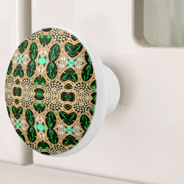 girly chic fashion art deco gold emerald green  ceramic knob (girly chic fashion art deco gold emerald green ceramic knob)