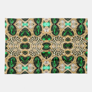 girly chic fashion art deco gold emerald green  tea towel