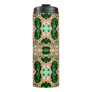 girly chic fashion art deco gold emerald green  thermal tumbler