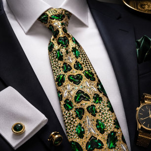 girly chic fashion art deco gold emerald green  tie