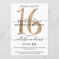Girly Chic Faux Gold Glitter White Sweet 16