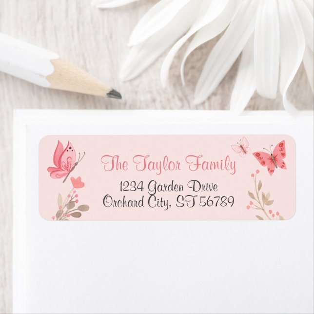 Girly Chic Floral Pink Butterflies Return Mailing (Insitu)