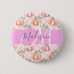Girly Chic Floral Pink Peach Pumpkin Monogram Name 6 Cm Round Badge