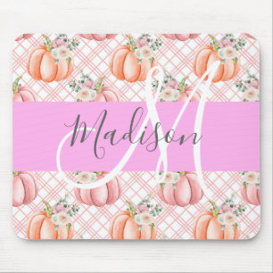 Girly Chic Floral Pink Peach Pumpkin Monogram Name Mouse Mat