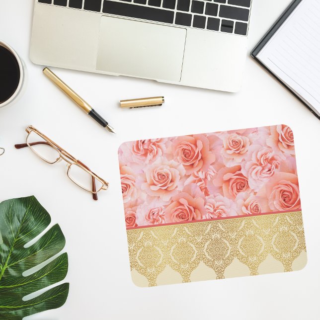 Girly Chic Floral with Golden Damask Lace Mouse Mat (Creator Uploaded)