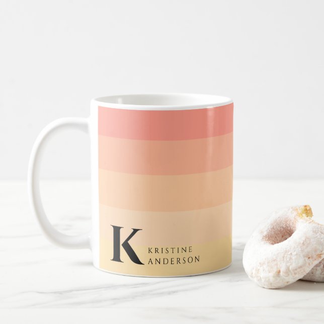 Girly Chic Gentle Peach Ombre Classic Monogram Coffee Mug (With Donut)