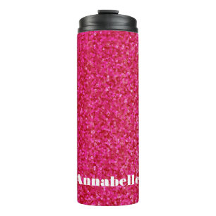 Girly chic glossy shine hot pink personalised thermal tumbler