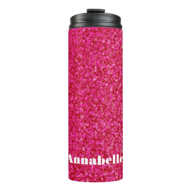 Girly chic glossy shine hot pink personalised thermal tumbler (Front)