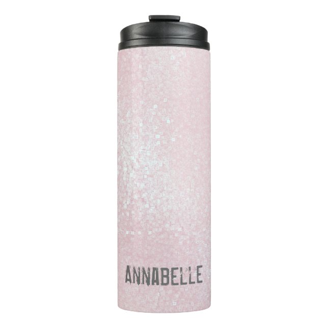 Girly chic glossy shine light pink personalised thermal tumbler (Front)