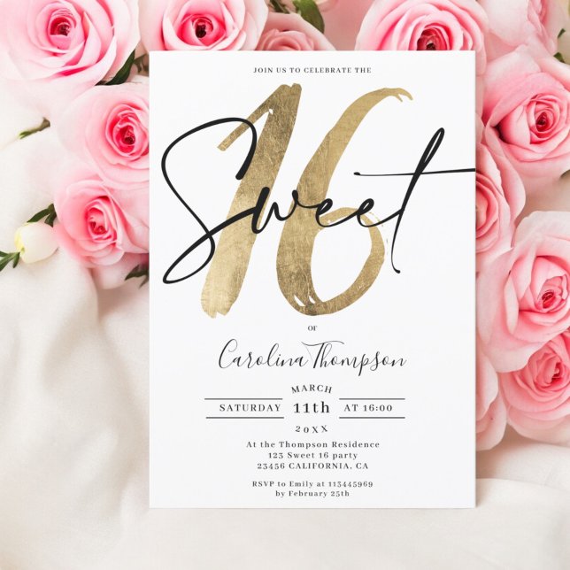 Girly chic gold border script photo Sweet 16 Invitation (Girly chic gold border script photo Sweet 16 Invitation)