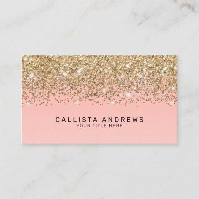 Girly Chic Gold Confetti Pink Gradient Monogram Business Card (Front)
