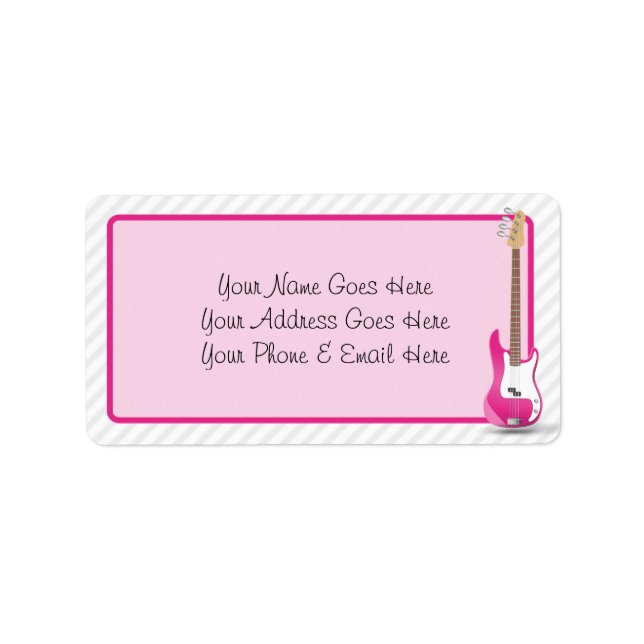 Girly Chic Hot Pink Electric Guitar White Stripes Label (Front)