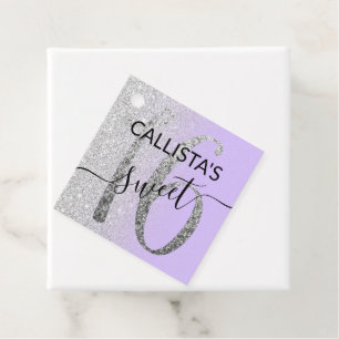 Girly Chic Lavender Silver Glitter Ombre Sweet 16 Favour Tags