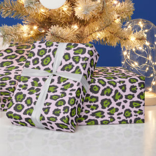 Girly chic leopard animal print green light pink wrapping paper