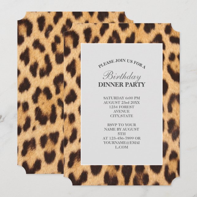 girly chic leopard print safari birthday party invitation (Front/Back)