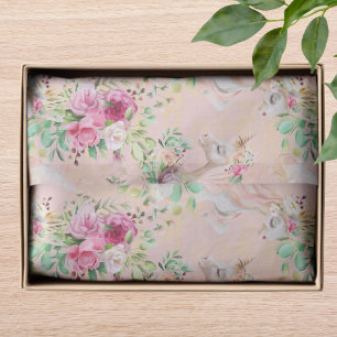 Girly Chic Modern Watercolor Floral Unicorn Tissue Paper