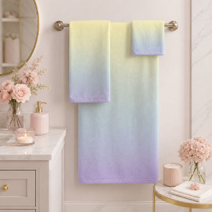 girly chic Ombre pink purple pastel rainbow Bath Towel Set