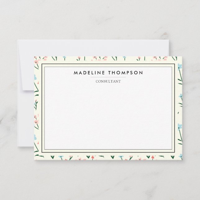 Girly Chic Pastel Pink Blue Flowers Pattern Card (Front)