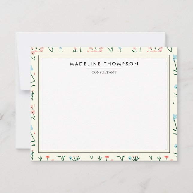 Girly Chic Pastel Pink Blue Flowers Pattern Card (Front)