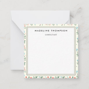 Girly Chic Pastel Pink Blue Flowers Pattern Square Card