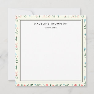 Girly Chic Pastel Pink Blue Flowers Pattern Square Card