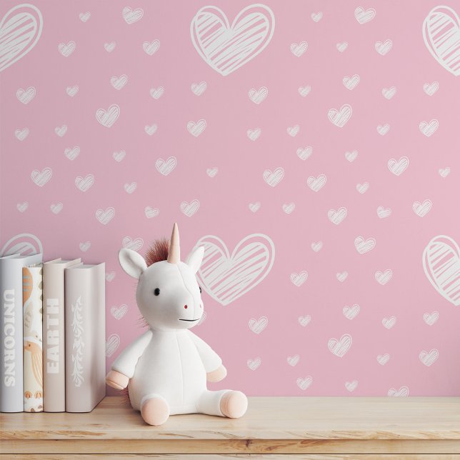 Girly Chic: Pink Doodle Heart Peel and Stick Wallpaper (Girly Chic: Pink Doodle Heart Peel and Stick Wallpaper)