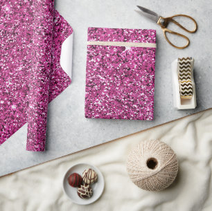 Girly Chic Pink Glitter Birthday Wrapping Paper