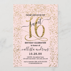 Girly Chic Pink Gold Confetti Border Sweet 16 Invitation
