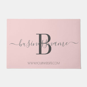 Girly Chic Pink Monogram Custom Business Logo Doormat