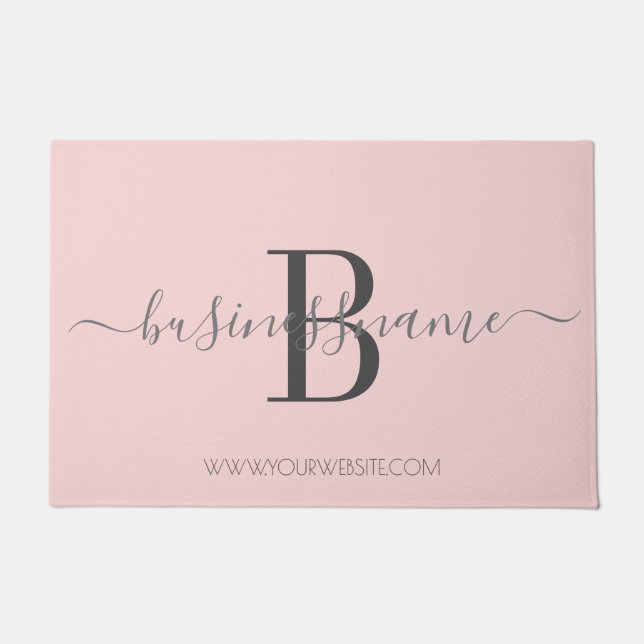 Girly Chic Pink Monogram Custom Business Logo Doormat (Front)