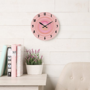 Girly Chic Pink Peach Spirals and Border Numbers Large Clock