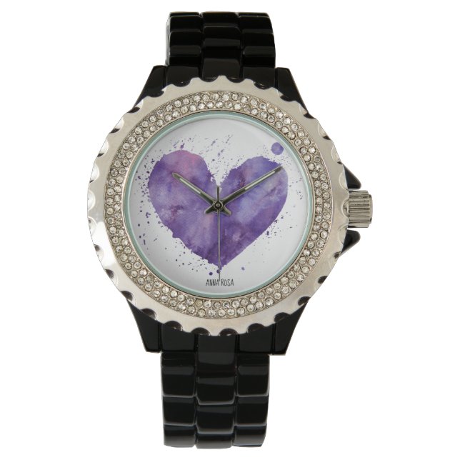 *~* Girly Chic Purple Watercolor Splatter Heart Watch (Front)
