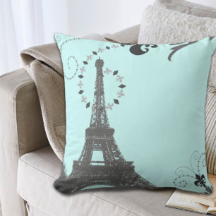girly chic retro fashion paris eiffel tower cushion