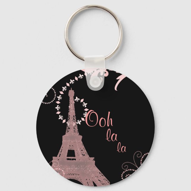 girly chic retro fashion paris eiffel tower key ring (Front)