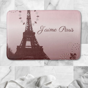 girly chic retro fashion pink paris eiffel tower bath mat