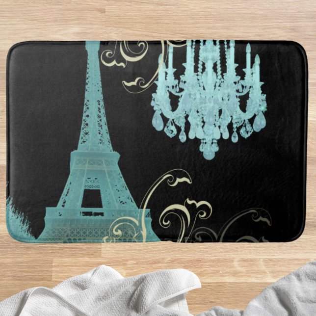 girly chic retro fashion teal paris eiffel tower bath mat (girly chic retro fashion teal paris eiffel tower bath mat)