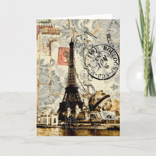 girly chic romantic floral paris eiffel tower card