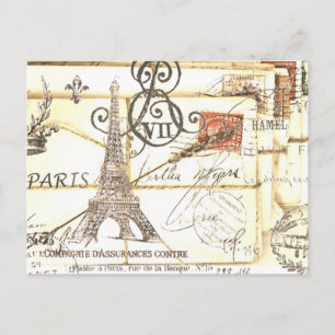 girly chic romantic floral paris eiffel tower postcard