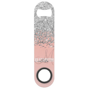 Girly Chic Silver Confetti Pink Gradient Monogram