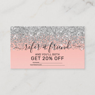 Girly Chic Silver Confetti Pink Gradient Ombre Referral Card