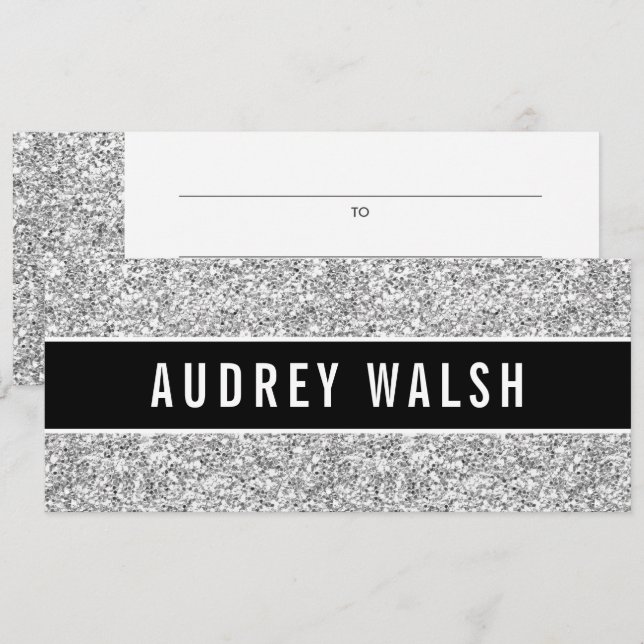 Girly Chic Silver Sequin Black Gift Certificate Invitation (Front/Back)