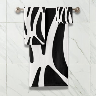 girly chic stylish black white zebra print bath towel set