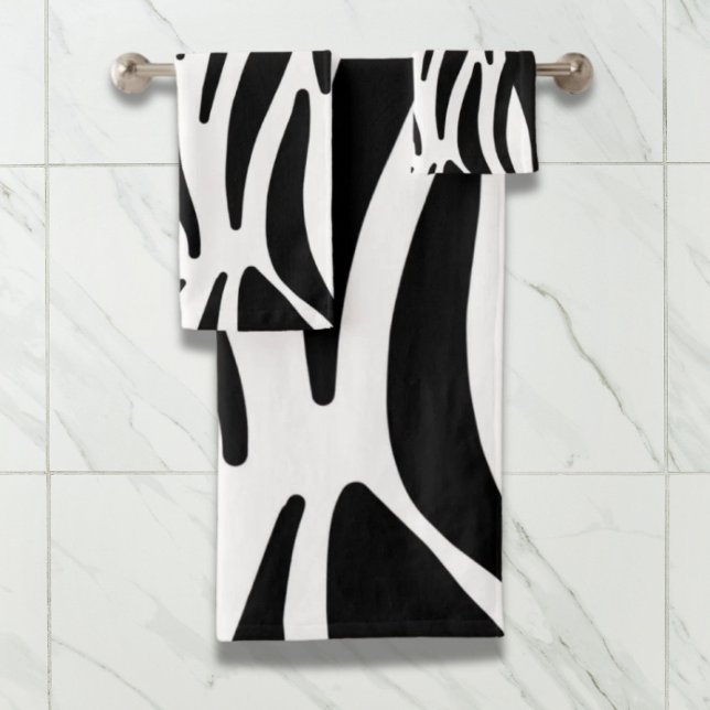 girly chic stylish black white zebra print bath towel set (girly chic stylish black white zebra print bath towel set)