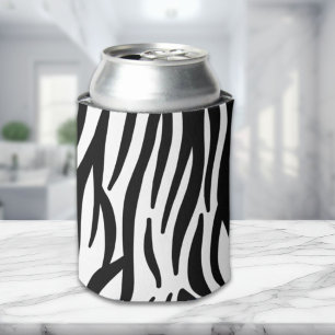 girly chic stylish black white zebra print can cooler