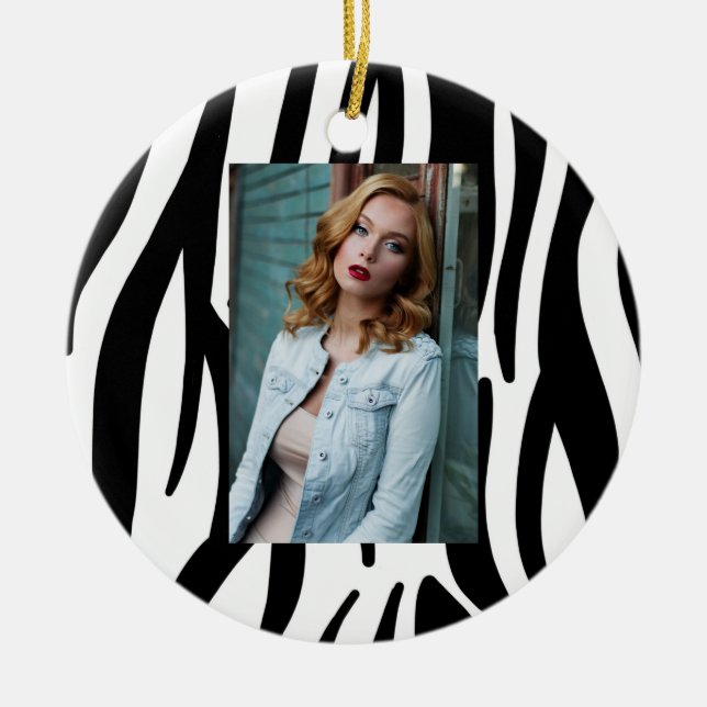 girly chic stylish black white zebra print ceramic tree decoration (Front)